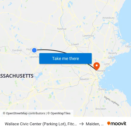 Wallace Civic Center (Parking Lot), Fitchburg to Malden, MA map