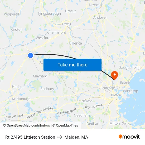 Rt 2/495 Littleton Station to Malden, MA map