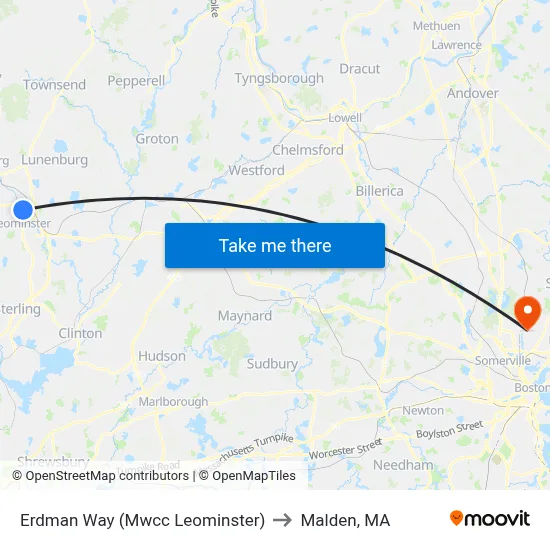 Erdman Way (Mwcc Leominster) to Malden, MA map