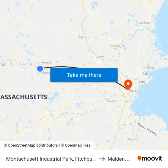 Montachusett Industrial Park, Fitchburg to Malden, MA map
