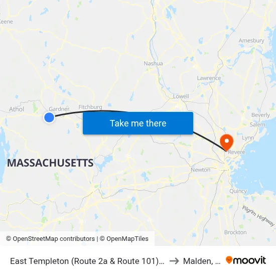 East Templeton (Route 2a & Route 101),Gardner to Malden, MA map