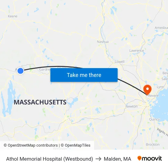 Athol Memorial Hospital (Westbound) to Malden, MA map