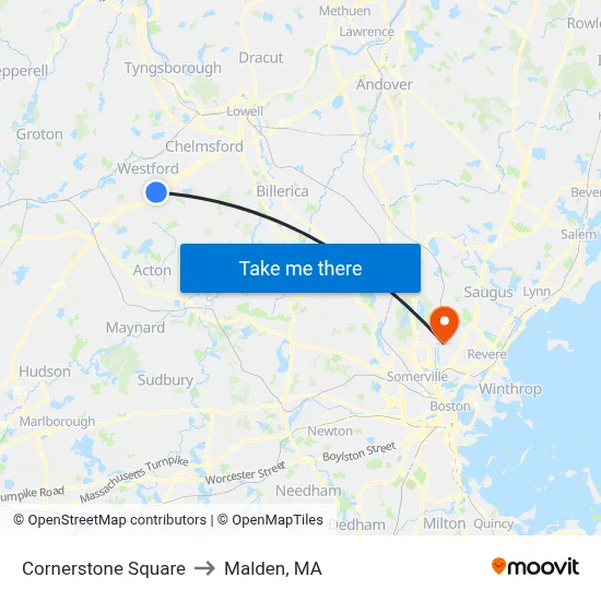 Cornerstone Square to Malden, MA map