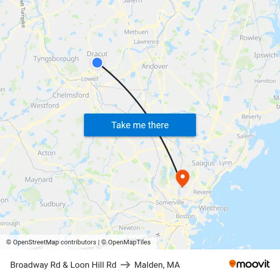 Broadway Rd & Loon Hill Rd to Malden, MA map