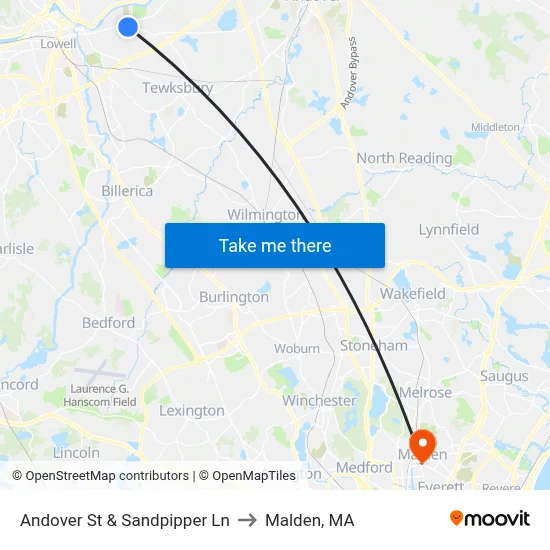 Andover St & Sandpipper Ln to Malden, MA map