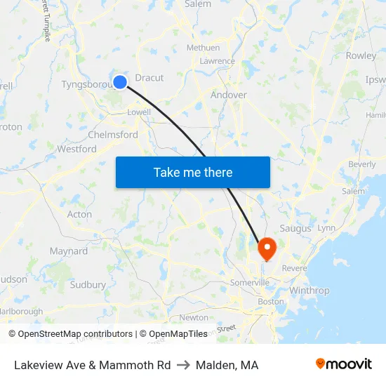 Lakeview Ave & Mammoth Rd to Malden, MA map