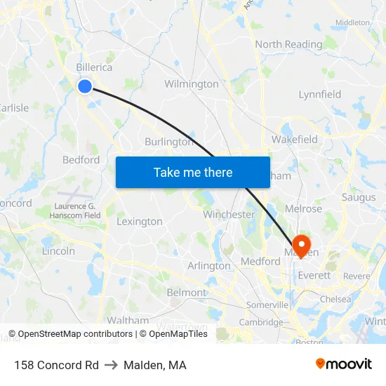 158 Concord Rd to Malden, MA map