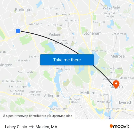 Lahey Clinic to Malden, MA map