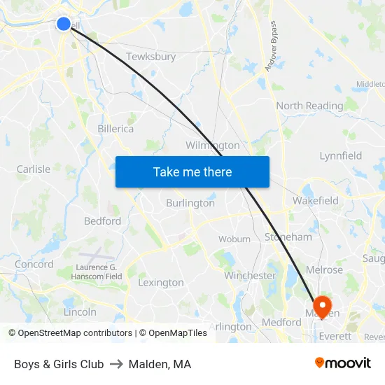 Boys & Girls Club to Malden, MA map
