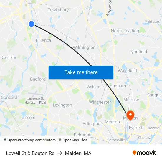 Lowell St & Boston Rd to Malden, MA map