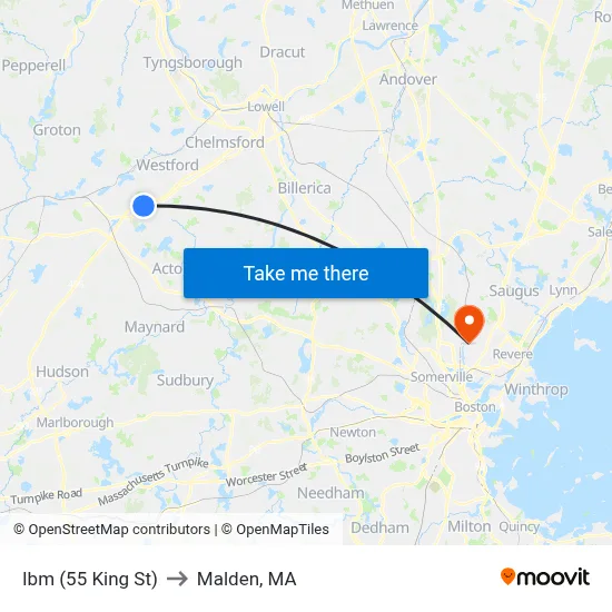 Ibm (55 King St) to Malden, MA map