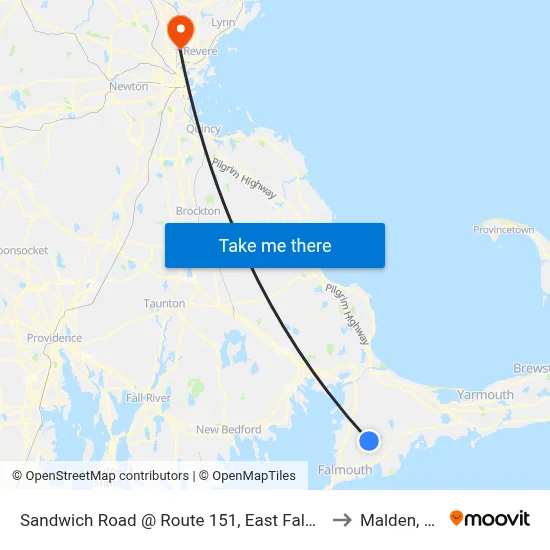 Sandwich Road @ Route 151, East Falmouth to Malden, MA map
