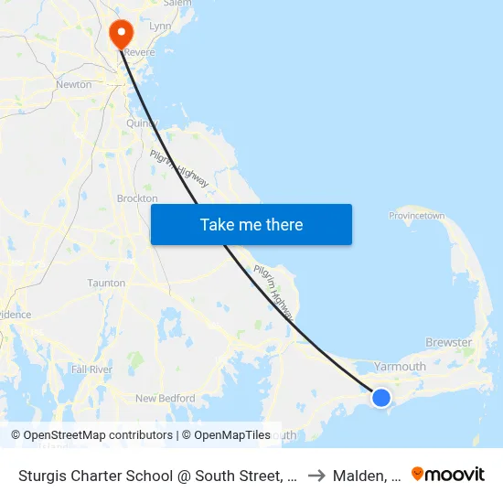 Sturgis Charter School @ South Street, Hyannis to Malden, MA map
