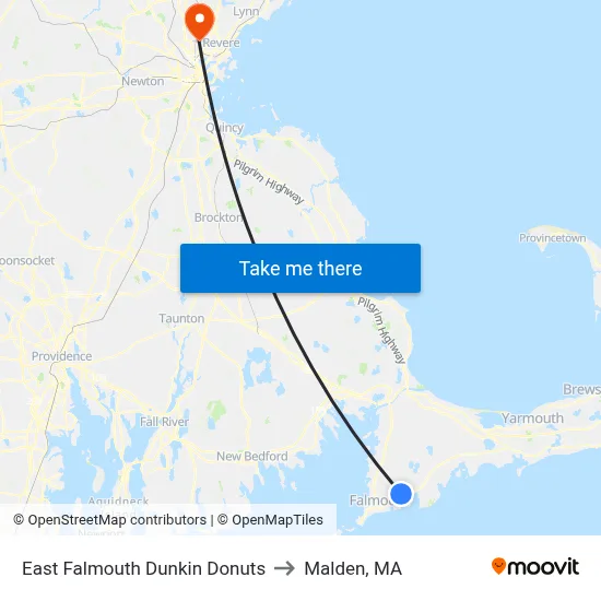 East Falmouth Dunkin Donuts to Malden, MA map