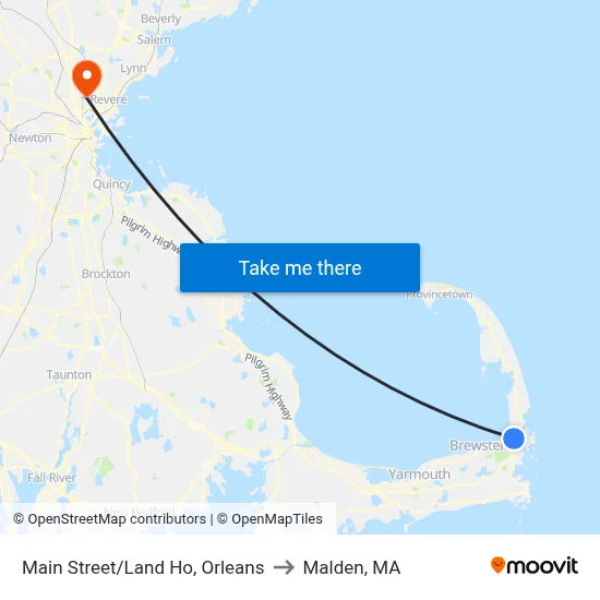 Main Street/Land Ho, Orleans to Malden, MA map