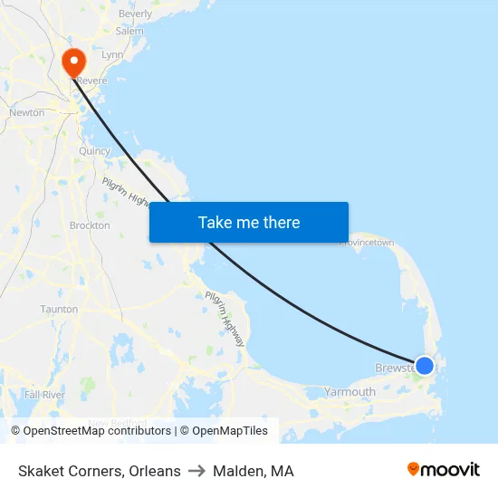 Skaket Corners, Orleans to Malden, MA map