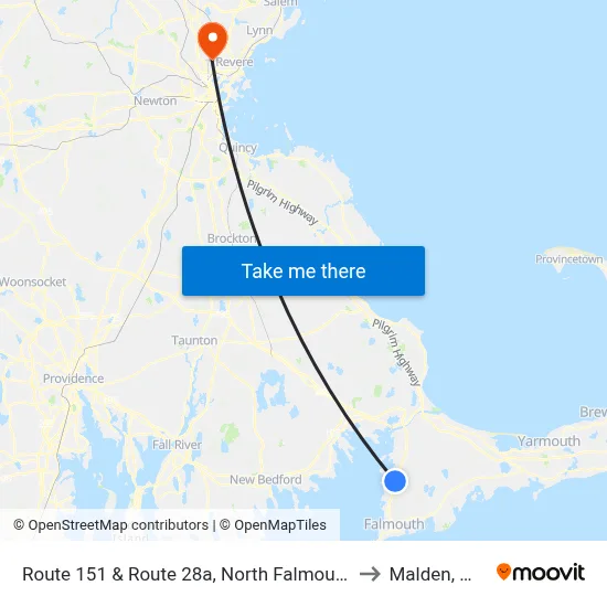 Route 151 & Route 28a, North Falmouth to Malden, MA map