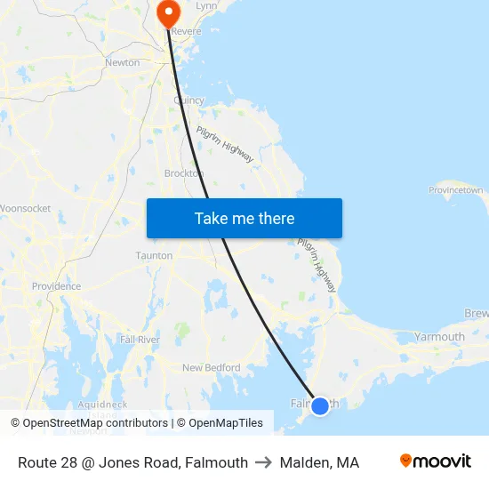 Route 28 @ Jones Road, Falmouth to Malden, MA map