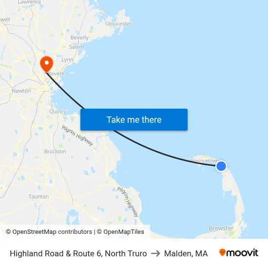 Highland Road & Route 6, North Truro to Malden, MA map