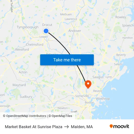 Market Basket At Sunrise Plaza to Malden, MA map