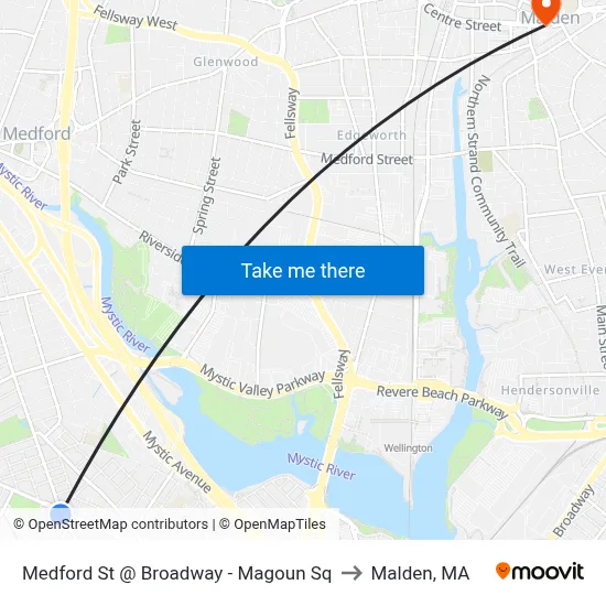 Medford St @ Broadway - Magoun Sq to Malden, MA map