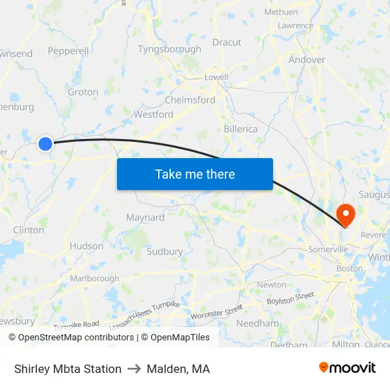 Shirley Mbta Station to Malden, MA map