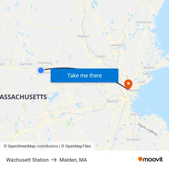 Wachusett Station to Malden, MA map