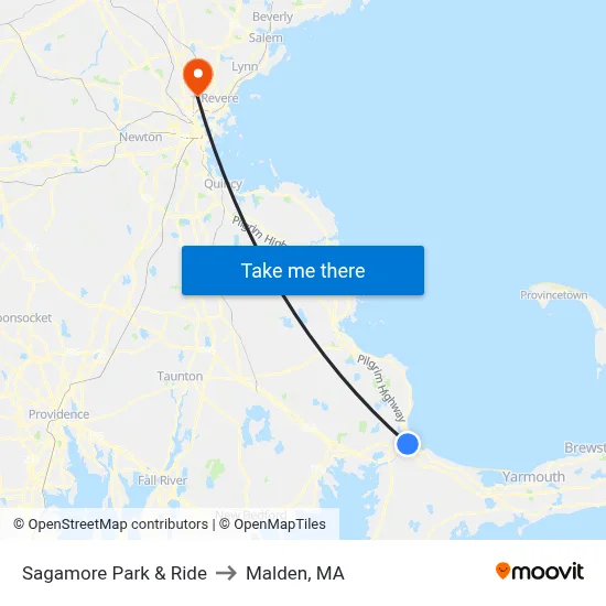 Sagamore Park & Ride to Malden, MA map