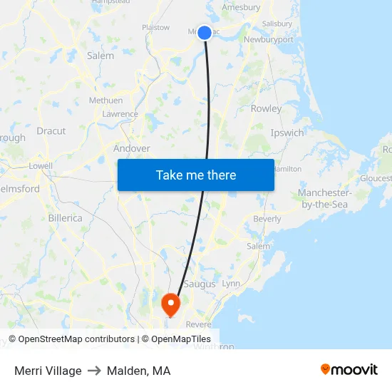 Merri Village to Malden, MA map