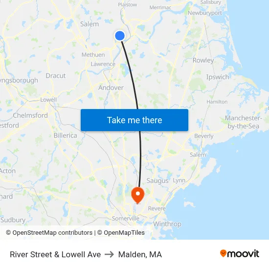 River Street & Lowell Ave to Malden, MA map