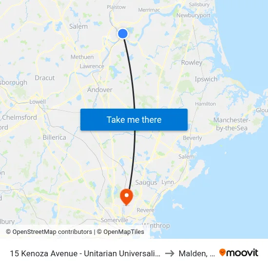 15 Kenoza Avenue - Unitarian Universalist Church to Malden, MA map