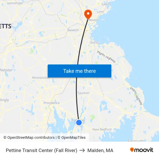 Pettine Transit Center (Fall River) to Malden, MA map