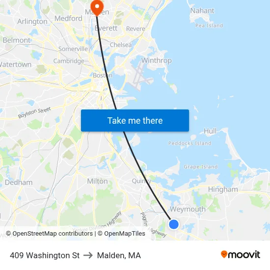 409 Washington St to Malden, MA map