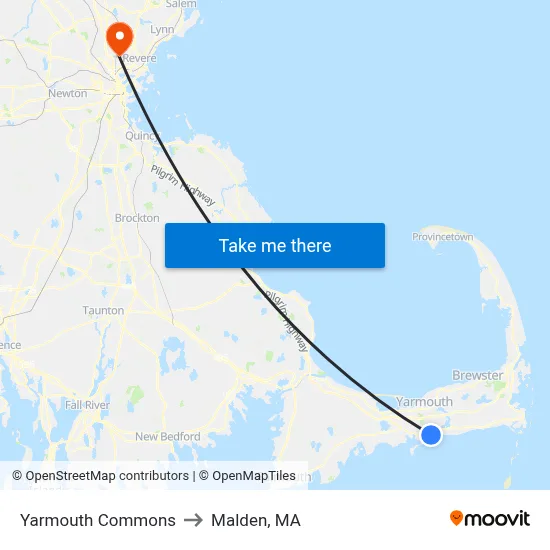 Yarmouth Commons to Malden, MA map