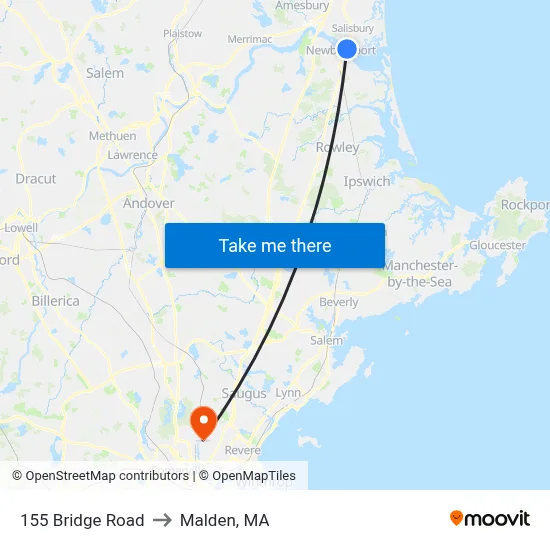 155 Bridge Road to Malden, MA map