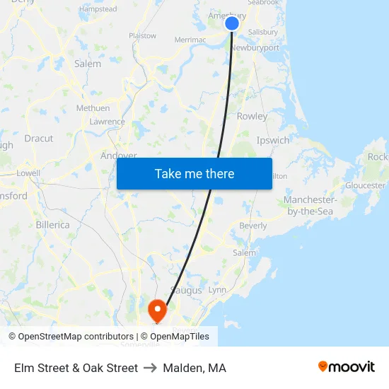 Elm Street & Oak Street to Malden, MA map