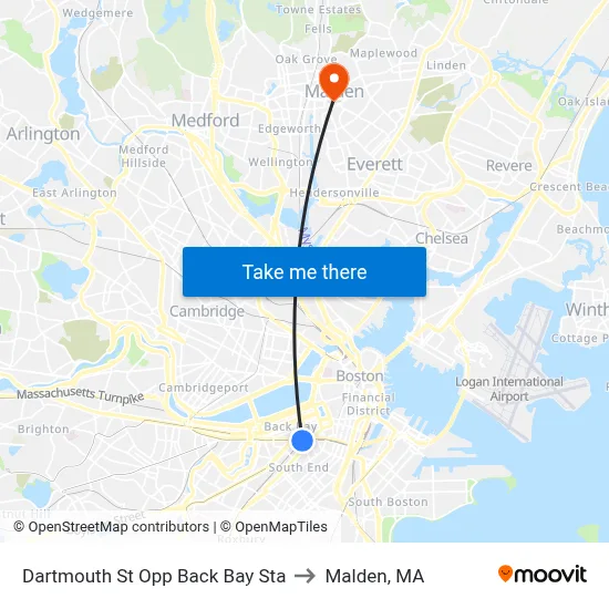 Dartmouth St Opp Back Bay Sta to Malden, MA map