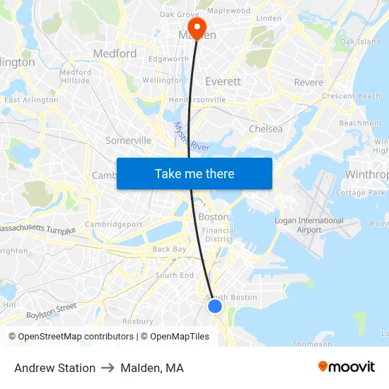 Andrew Station to Malden, MA map