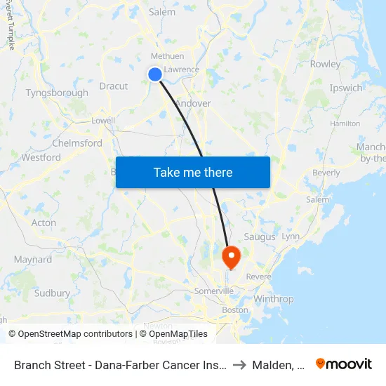 Branch Street - Dana-Farber Cancer Institute to Malden, MA map