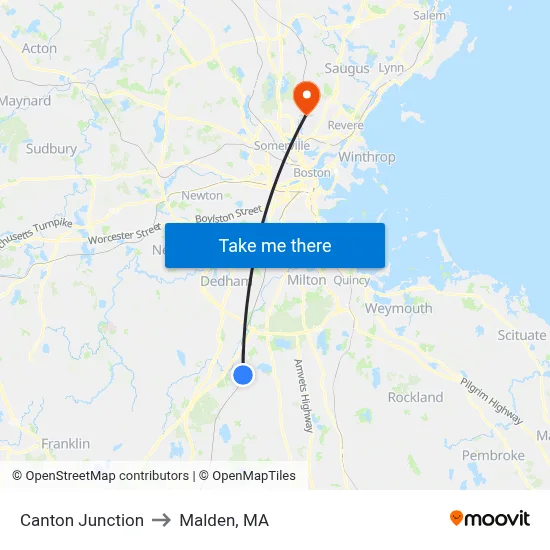 Canton Junction to Malden, MA map