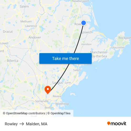Rowley to Malden, MA map