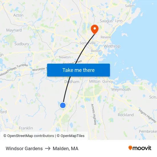 Windsor Gardens to Malden, MA map