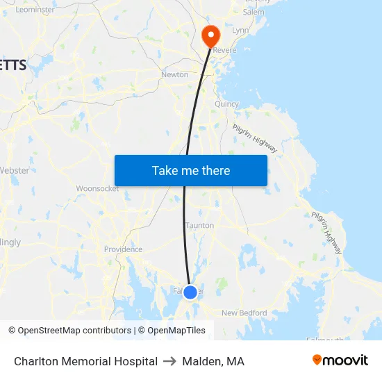 Charlton Memorial Hospital to Malden, MA map