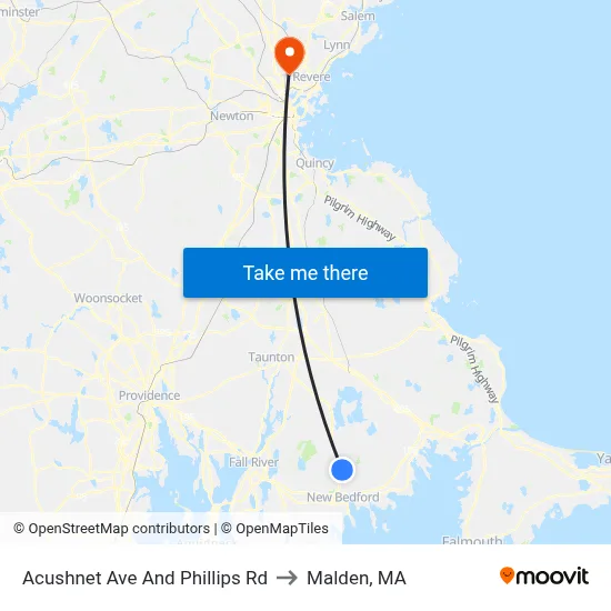 Acushnet Ave And Phillips Rd to Malden, MA map