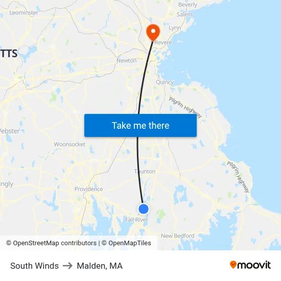 South Winds to Malden, MA map