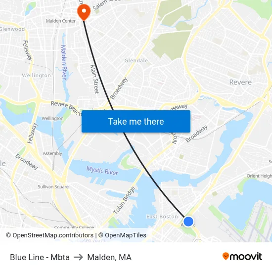 Blue Line - Mbta to Malden, MA map