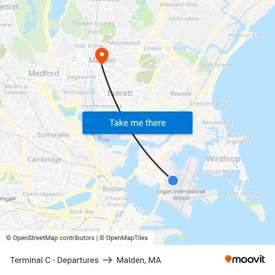 Terminal C - Departures to Malden, MA map