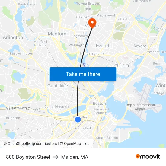 800 Boylston Street to Malden, MA map