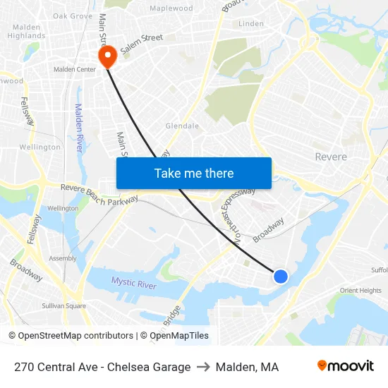 270 Central Ave - Chelsea Garage to Malden, MA map