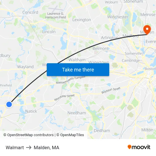 Walmart to Malden, MA map